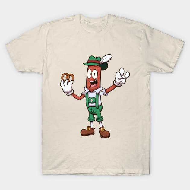 Oktoberfest Sausage With Pretzel T-Shirt by TheMaskedTooner